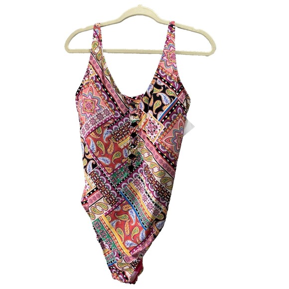 Bleu Rod Beattie Swimsuit V Neck One Piece Size 16W Colorful Key hole/Cut Outs - Picture 2 of 16